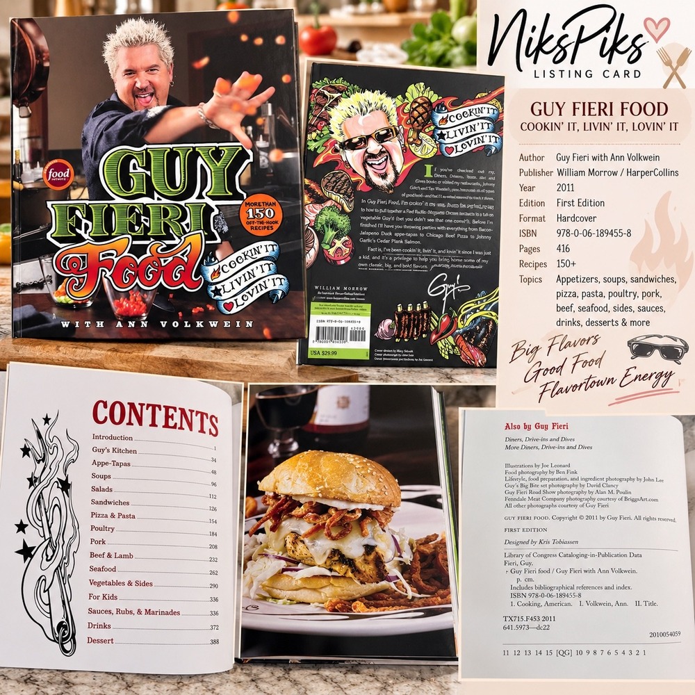 Guy Fieri Food Cookbook 2011 First Edition Hardcover 150+ Recipes Food Network